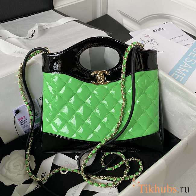 Chanel Mini Bi Color Chain Patent Leather Bag Black Green 22 x 23 x 5.5 cm - 1