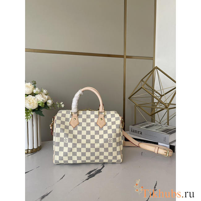 Louis Vuitton LV Speedy Handbag Damier White 25 Bag 25x19x15cm - 1