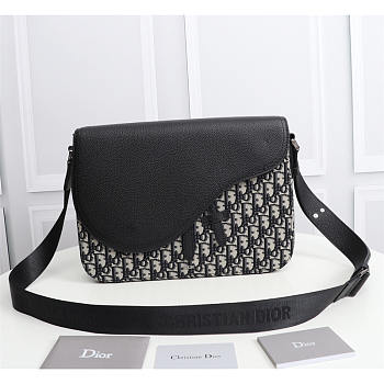 Dior Saddle Messenger Bag Large Oblique Jacquard Black 36.5x24.5x5.5cm