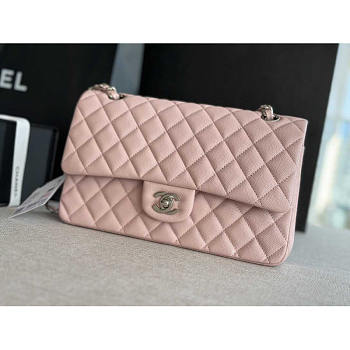 Chanel Medium Classic Double Flap Bag Light Pink Silver 25cm