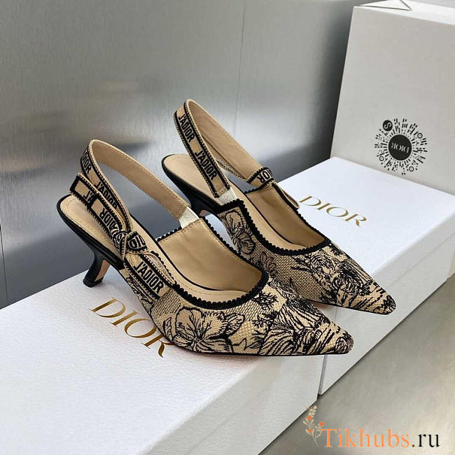 Dior Jadior Slingback Pumps Embroidered Jouy Print On Hazelnut Cotton - 1