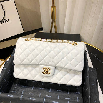 Chanel Flap Bag White Lambskin Gold 25cm