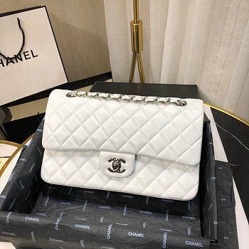 Chanel Flap Bag White Lambskin Silver 25cm