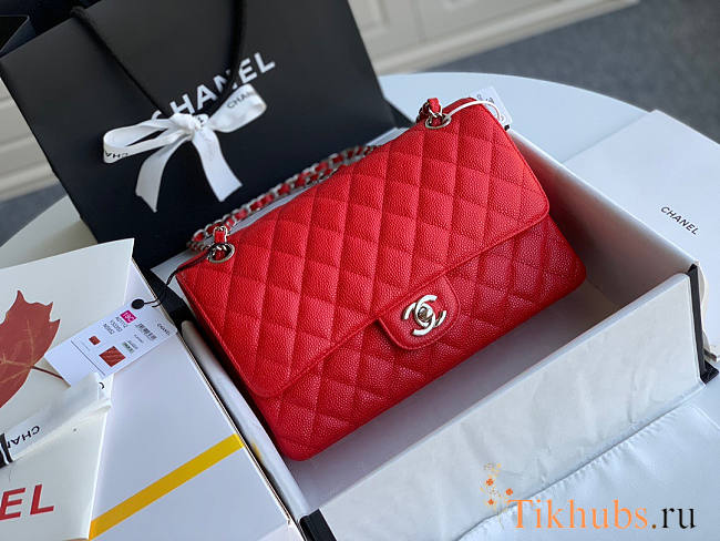 Chanel Flap Bag Caviar in Red 25cm with Silver Hardware 1112 - 1