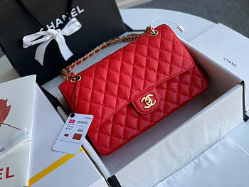 Chanel Flap Bag Caviar Red Gold 25cm