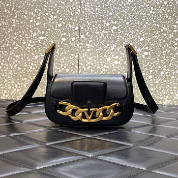 Valentino Vlogo Chain Small Calfskin Black Shoulder Bag 20x12x6cm