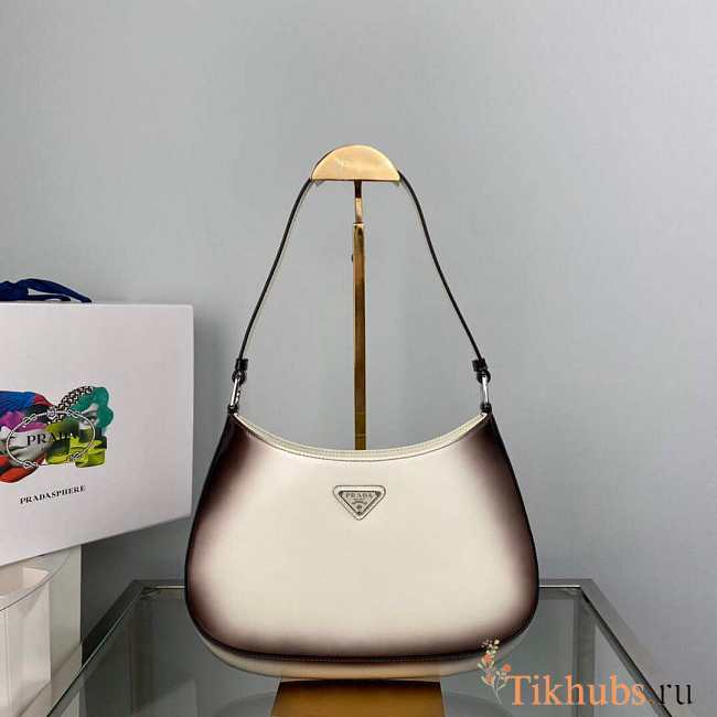 Prada Cleo Brushed Gradient Leather Shoulder Bag White 27x22x6cm - 1