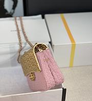 Chanel Mini Evening Bag Wool Tweed & Gold Pink 7x12x5cm - 5