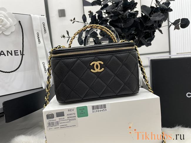 Chanel Vanity Top Handle Black Caviar Gold 9.5x17x8cm - 1