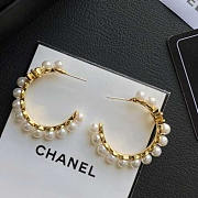 Chanel Hoop Earrings Metal And Imitation Pearls Gold And Pearl White - 1