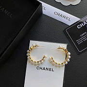 Chanel Hoop Earrings Metal And Imitation Pearls Gold And Pearl White - 3