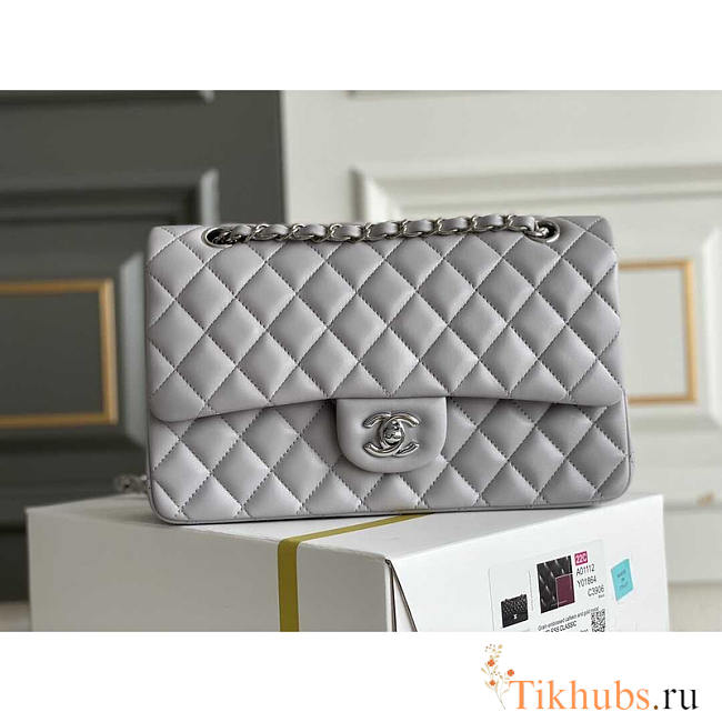 Chanel Flap Bag Lambskin Silver Grey 25cm - 1