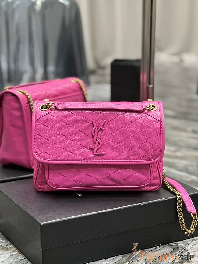 YSL Niki Medium Chain Bag Neon Pink 28x20x8.5cm - 1