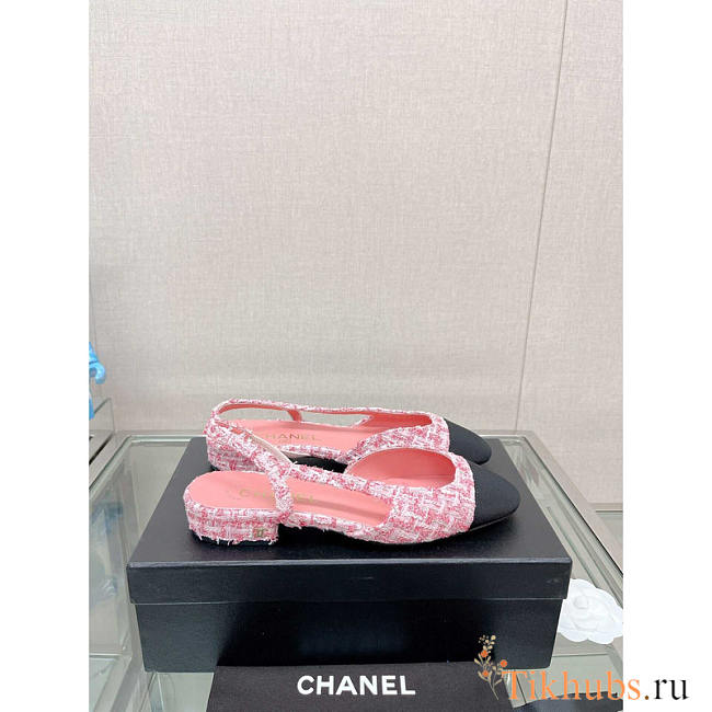 Chanel Slingback Tweed Sandal Pink - 1