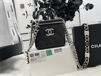 Chanel Vanity Case White Caviar Black Silver 11x8.5x7cm