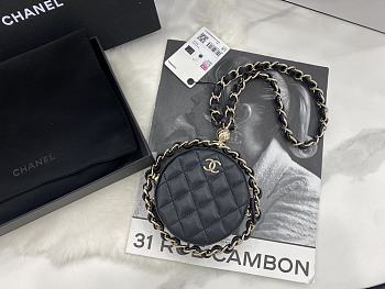 Chanel Small Round Bag Lambskin Black Gold 11× 11 × 4 cm