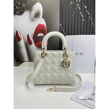 Dior Medium Lambskin Cannage Lady Dior White 24cm