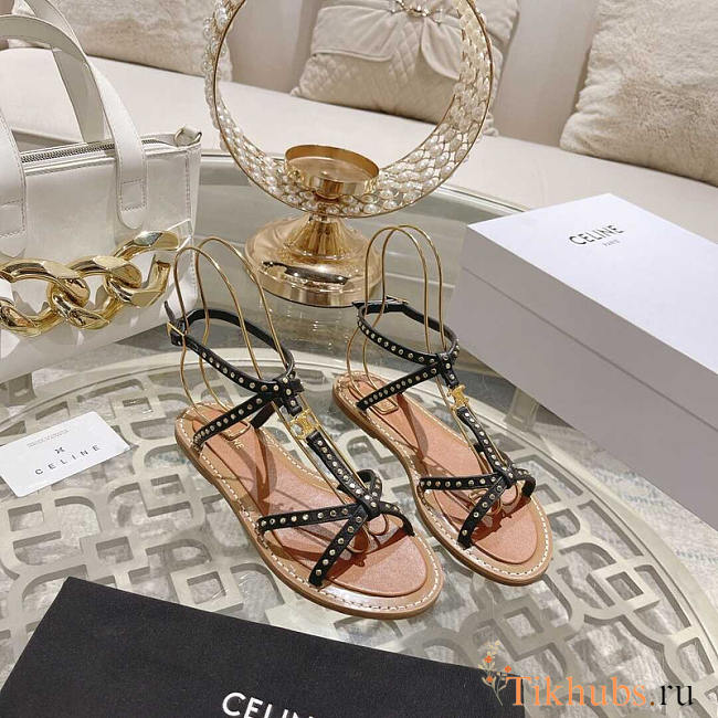 Celine Crossover Strappy Sandals Black - 1