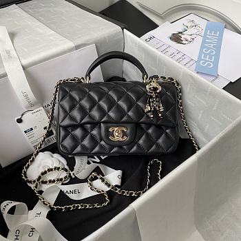 Chanel Top Handle Flap Bag Black Lambskin Gold 20cm
