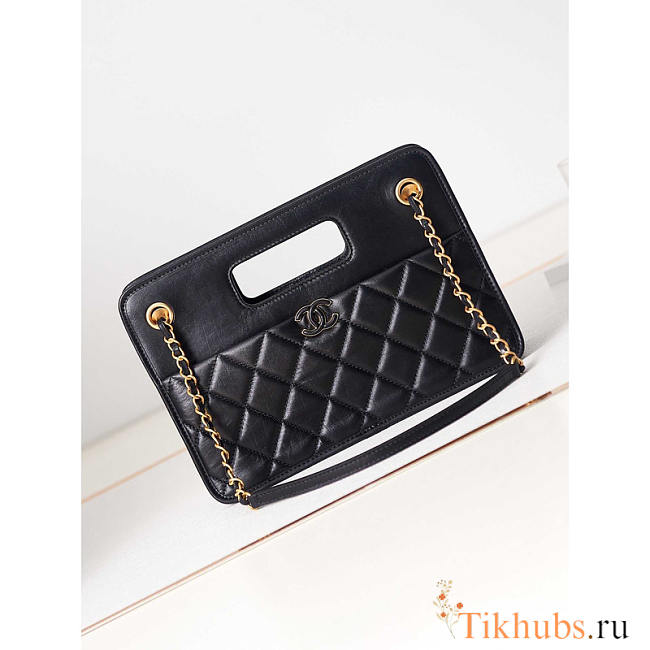 Chanel Small Shopping Bag Aged Calfskin Gold Metal Black 26x18.5x8cm - 1