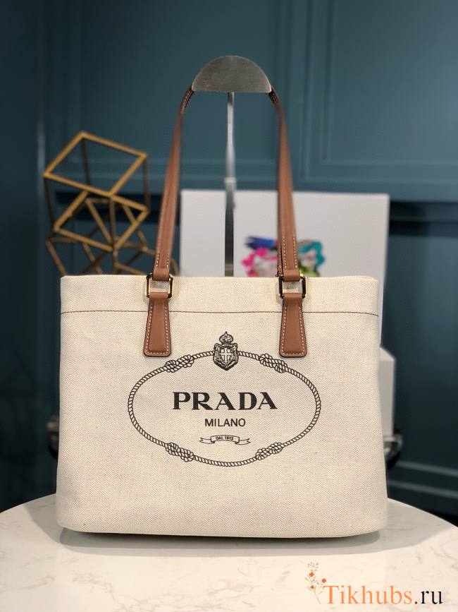 Prada Ensemble Canvas Tote White 33x24x13cm - 1