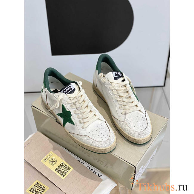 GGDB Ball Star Sneakers In White Nappa Green - 1