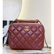 Chanel Mini Bowling Bag Lambskin & Wenge Wood Burgundy 12.5x21x6cm - 4