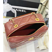 Chanel Mini Bowling Bag Lambskin & Wenge Wood Burgundy 12.5x21x6cm - 3
