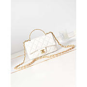 Chanel Small Flap Bag With Handle Lambskin Gold White 13x21x8cm - 1