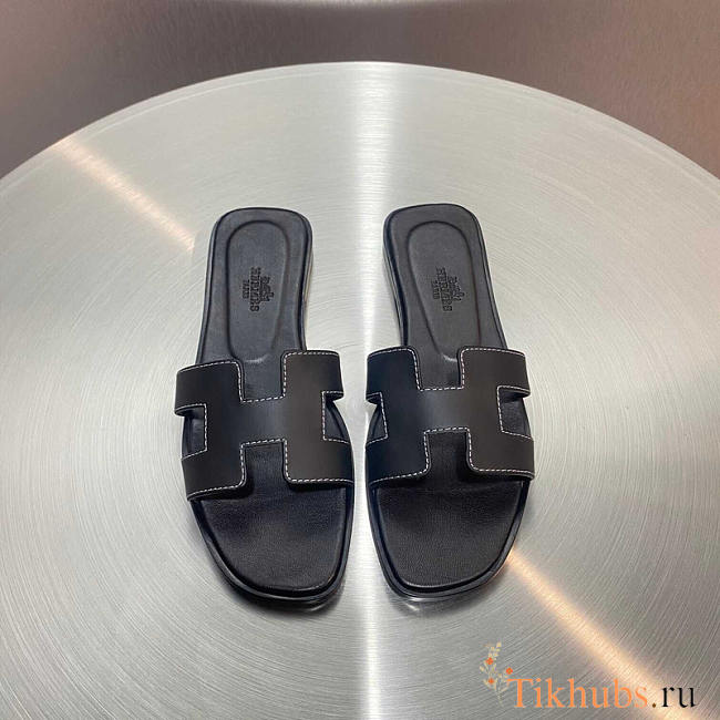 Hermes Oran Leather Sandal Black - 1