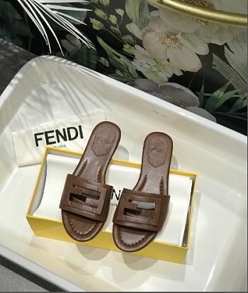 Fendi Signature Brown Leather Slides