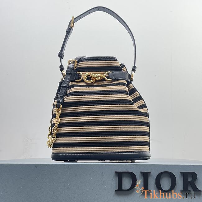 Dior Medium C'est Bag Natural and Denim Blue Marinière Raffia 24 x 10 x 24.5 cm - 1