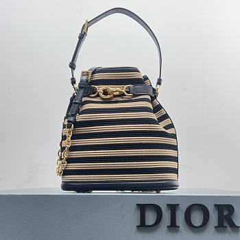 Dior Medium C'est Bag Natural and Denim Blue Marinière Raffia 24 x 10 x 24.5 cm