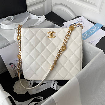 Chanel Hobo White Caviar Gold Bag 24.5x21.5x8cm
