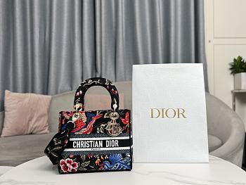 Dior Medium Lady D-Lite Bag Black Multicolor Birds 24 x 20 x 11 cm