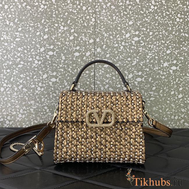 Valentino Mini Vsling Handbag Woven Metallic Nappa Leather 19x13x9cm - 1