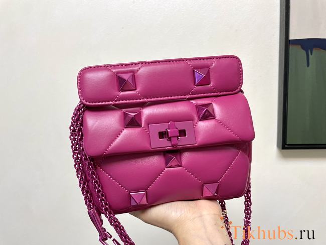 Valentino Small Roman Stud The Shoulder Bag Pink 19x13x6cm - 1