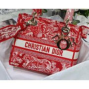 Dior Lady D-Lite Bag Toile de Jouy Reverse Embroidery in Red 24x20x11cm - 2