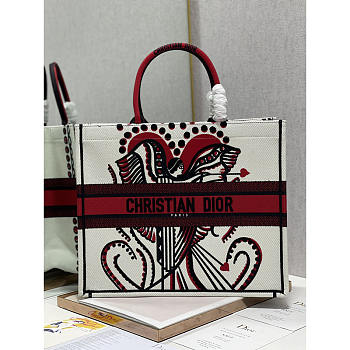 Dior Large Book Tote Graffiti Bag Red and White 41x32cm 