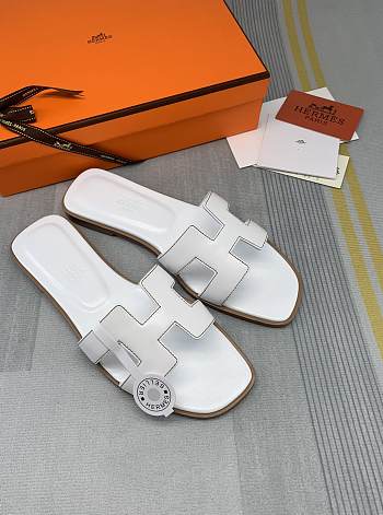 Hermes Oran White Brown Wire Slide