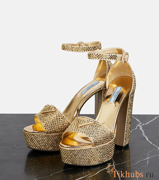 Prada Satin Platform Sandals With Crystals Gold 13.5cm - 1