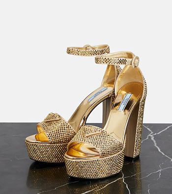 Prada Satin Platform Sandals With Crystals Gold 13.5cm