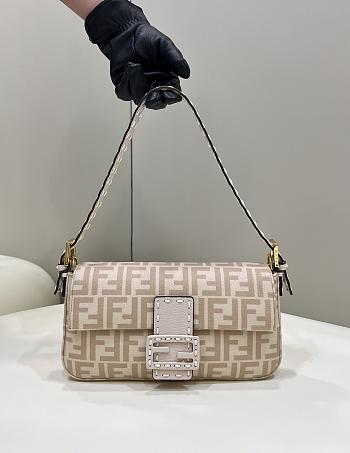 Fendi Baguette 1997 Beige FF Wool Bag 28x6x13.5cm