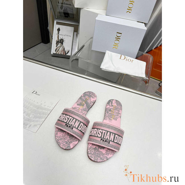 Dior Dway Slide Pink and Gray Cotton Sauvage Motif  - 1