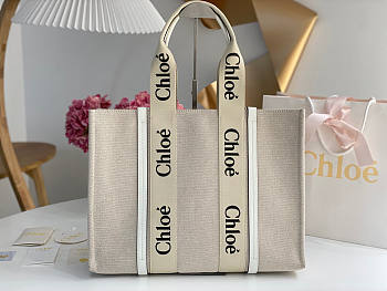 Chloe Large Woody Tote Bag White 45x33x13cm