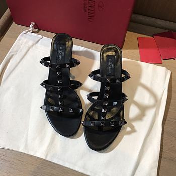 Valentino Rockstud Black Mule Sandals Heel 6cm 