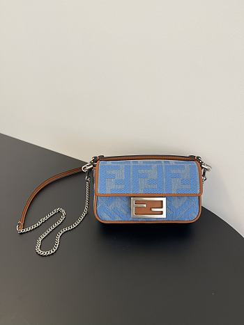 Fendi Baguette Mini Light Blue Denim Bag With FF Embroidery 20x13x5cm