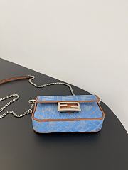 Fendi Baguette Mini Light Blue Denim Bag With FF Embroidery 20x13x5cm - 4