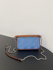 Fendi Baguette Mini Light Blue Denim Bag With FF Embroidery 20x13x5cm - 5