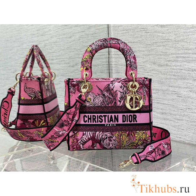 Dior Medium Lady D-Lite Bag Pink Multicolor 24 x 20 x 11 cm - 1